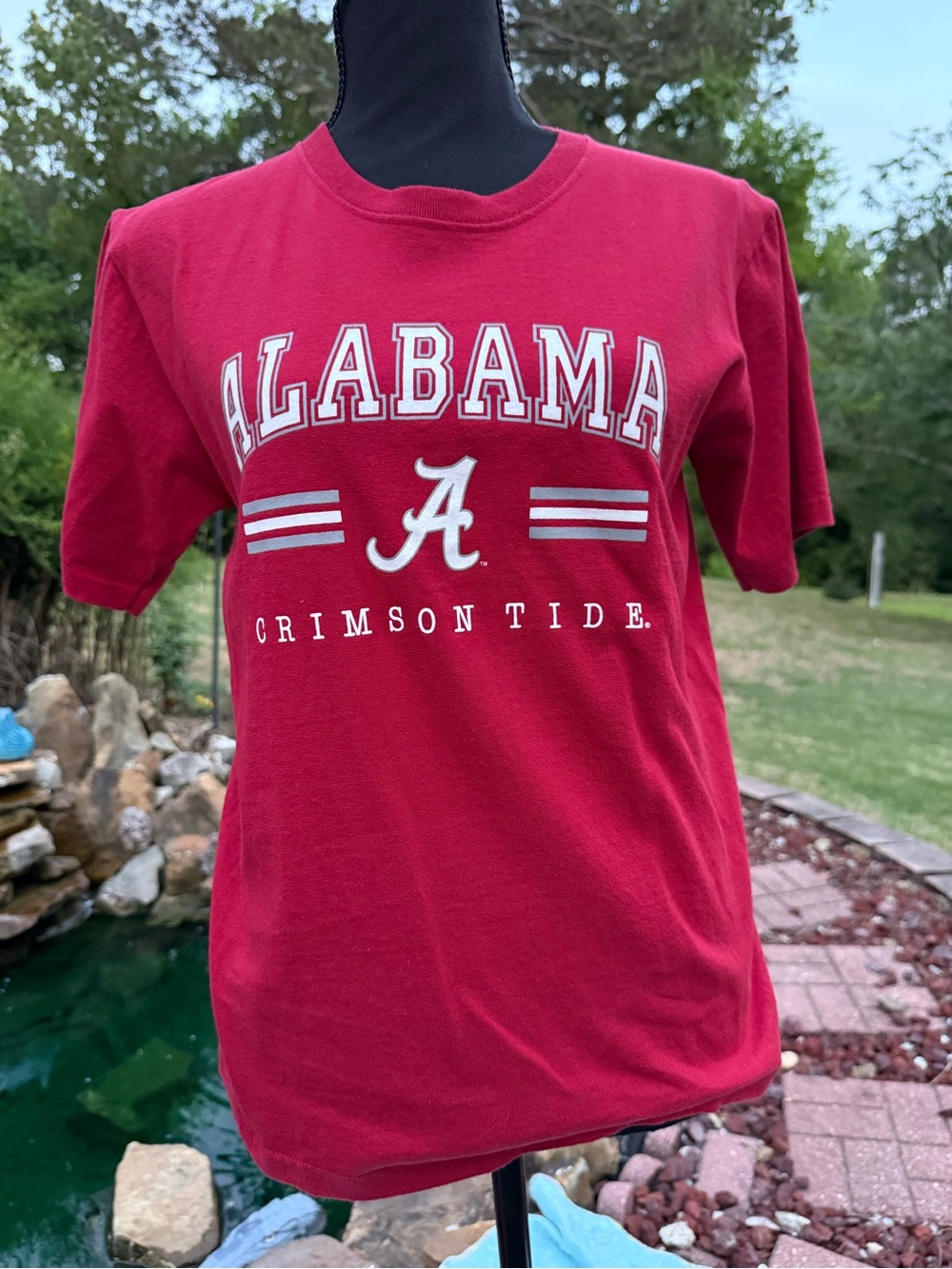 Anvil Youth Red Crewneck Tee with Bold Neck Label. University of Alabama.